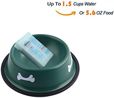 OZUZ Rust-Proof Non-Skid Stainless Steel Dog Bowl with Rubber Base, Small (Up to 5.6-Ounce Food), Green