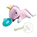 Hombae Baby Pacifier Holder Stuffed Animal for Baby Girls :: Infant Soothie Pacifier and Teether Holder with Clip + Velcro Plush Toy :: Plus 2 Pacifiers, BPA-Free, Pink Unicorn