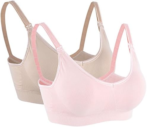 Women's Seamless Nursing Bra Padded Maternity Comfort Sleep Bralette Color Nude Pink Size L