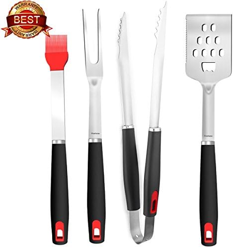 FiveHome BBQ Grill Tools Set 4-Piece,Premium Extra Thick Stainless-Steel Grill Tools with Heat-resistant Plastic Handle + Gift Box