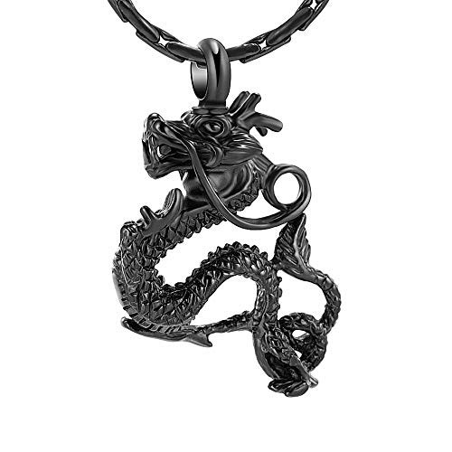 constantlife Cremation Jewelry for Ashes Stainless Steel Dragon Memorial Jewelry Cremation Ash Urn Necklace Urn Pendant for Man Women (Black)