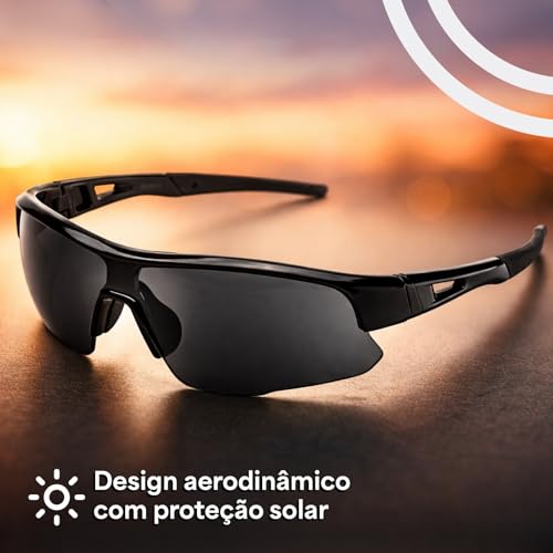 Óculos de Sol Esportivo Masculino UV400 Espelhado Para Corrida Preto ou Preto e Vermelho JustGoFit