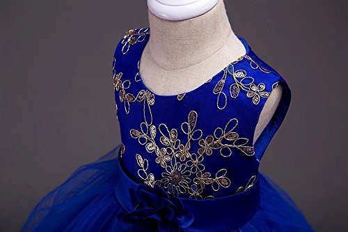 ZaH Girl Dress Kids Ruffles Lace Party Wedding Dresses(Blue,3-4Y)