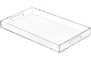 NIUBEE Clear Serving Tray 12"x20" Large Premium -Spill Proof- Acrylic Decorative Tray Organiser for Ottoman Coffee Table Coun