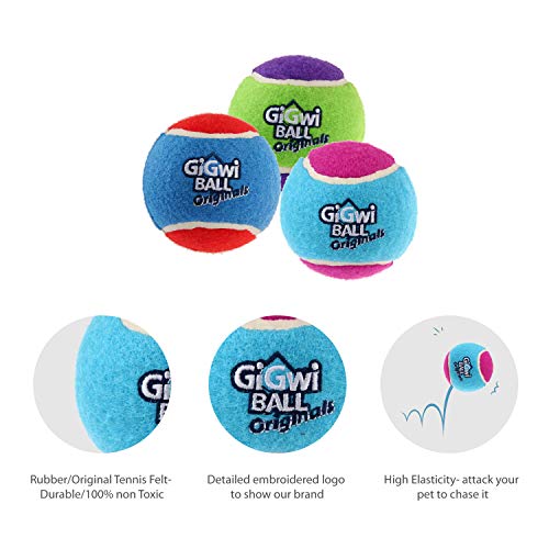 Gigwi Dog Squeaky Tennis Ball 2.5”, Bouncy and Assorted Colors Rubber Dog Tennis Balls Toy for Small and Medium Dogs (3 Pack) - Thumbnail 4