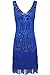 BABEYOND Women's Flapper Dresses 1920s V Neck Beaded Fringed Great Gatsby Dress Blue