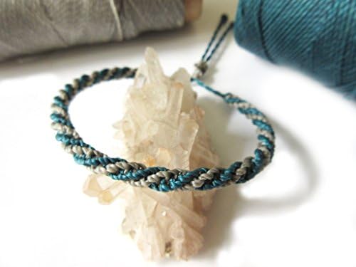 Grey/Gray And Teal Blue Friendship/Love/Surf/Bohemian Semi-rigid Round Bracelet Handmade in Macrame/Macramé and Adjustable