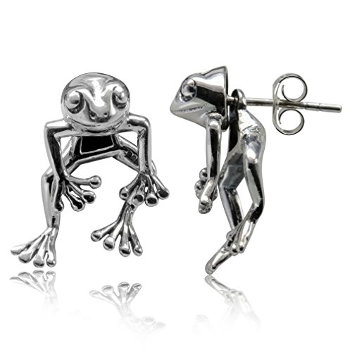 2-piece frog 925 sterling silver dangle post earrings