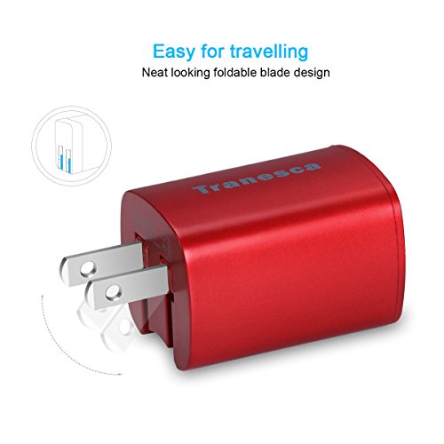Tranesca Compatible 2.4 Amp Dual USB Port Wall Charger Cube with Foldable Plug for iPhone X/8/7/6S/6S Plus/6 Plus/6, Samsung Galaxy S7/S6/S5 Edge, LG, HTC, Moto, Kindle and More-Red