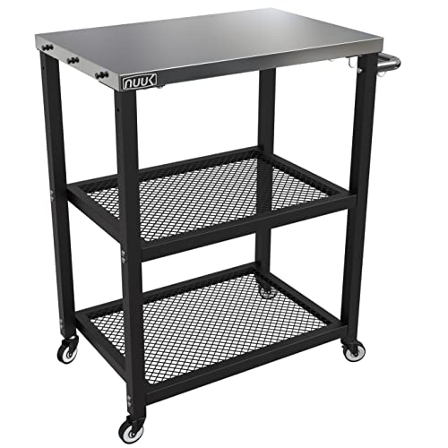 NUUK ThreeShelf Rolling Outdoor Dining Cart Table, 16" x 24" Stainless