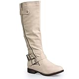 Twisted Women's Amira Asymetrical Zipper and Buckle Knee-High Riding Boot