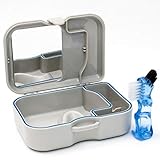 FreshGadgetz Denture Storage Case With Mirror & Brush - Container Bath For Soaking Dentures, Retainers & Other Dental Appliances