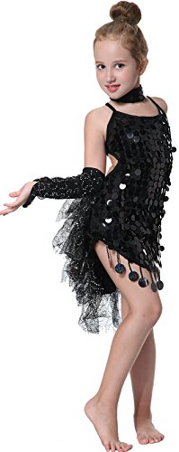 Kid's Sequins Latin Dance Dress School Show Set Halloween Costumes