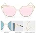 Livhò Sunglasses for Women, Cat Eye Mirrored/Transparent Flat Lenses Metal Frame Sunglasses UV400 (Gold Pink+Black Grey)