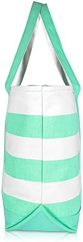 DALIX Striped Boat Bag Premium Cotton Canvas Tote White Mint Green 3 DALIX Striped Boat Bag Premium Cotton Canvas Tote White Mint Green