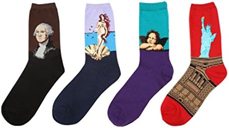 Doroc Casual Carton Art Patterned Crew Long Tube Socks Famous Painting Collection Socks 1 Pack of 4 Pairs