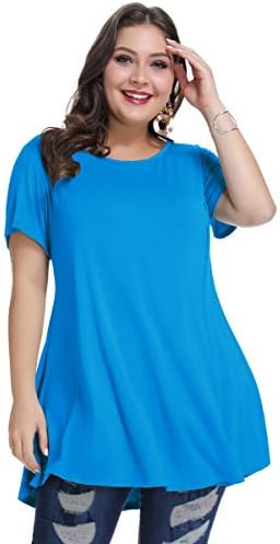 MONNURO Womens Short Sleeve Casual Loose Fit Flare Swing Tunic Tops Basic T-Shirt Plus Size