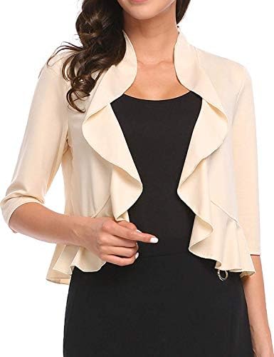 AceshionWomen's 3/4 Sleeve Cropped Bolero Shrug Open Front Cardigan (Blue