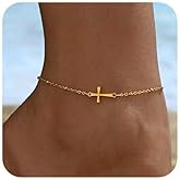 Nawflue Ankle Bracelets for Women, 18K Gold Plated Dainty Waterproof Cross Anklets, Pearl Beaded Link Chain Anklet for Women Non Tarnish, Summer Beach Foot Jewelry, Christmas Gifts