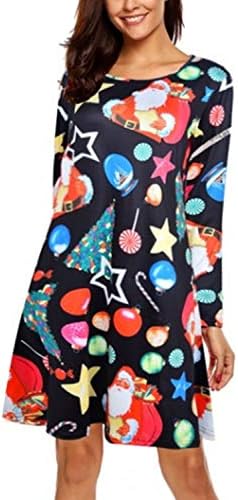 LaSuiveur Women's Christmas Santa Claus Print Pullover Flared A Line Dress