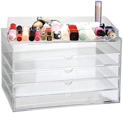 Cosway 5 Drawer Makeup Cosmetic Organizer Multipurpose Display Box Storage, Clear
