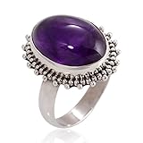 Chuvora 925 Oxidized Sterling Silver Natural Amethyst Gemstone Oval Shaped Vintage Band Ring 6, 7, 8