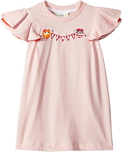 Fendi Kids Womens Ruffle Sleeve Logo Pom Pom Graphic T-Shirt (Toddler)