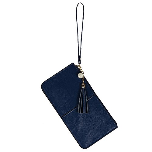 Lovena Soft Leather Wristlet Smartphone Zipper Wallet Tassel Wristlet - Fit iPhone X/iPhone 8/7Plus Samsung Note 8/5- Navy Blue - Thumbnail 7