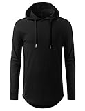 Aiyino Mens Hipster Hip Hop Longline Pullover Long Sleeve Hooded Shirt