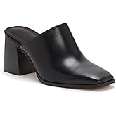 Trish Lucia Womens Chunky Stacked Heel Mules Closed Square Toe Heeled Slip on Clogs Casual Backless Loafers Shoes