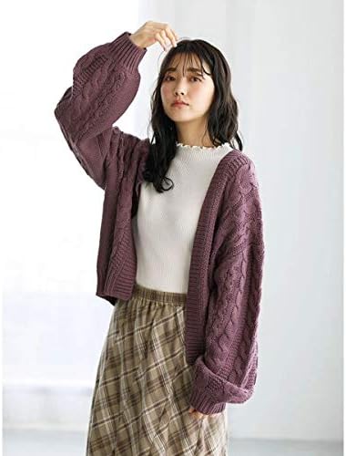 Amazon アースミュージック エコロジー ケーブルカーディガン ショート パープル F カーディガン ボレロ 通販
