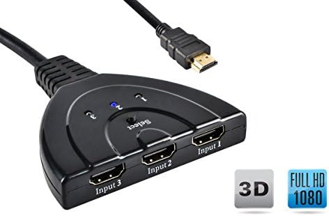 HDMI Switch,3 Port HDMI Switch Splitter,3x1 Selector With Pigtail Cable Supports Full HD 1080P 3D Player for Apple TV, HDTV,PS3, PS4, TV Box