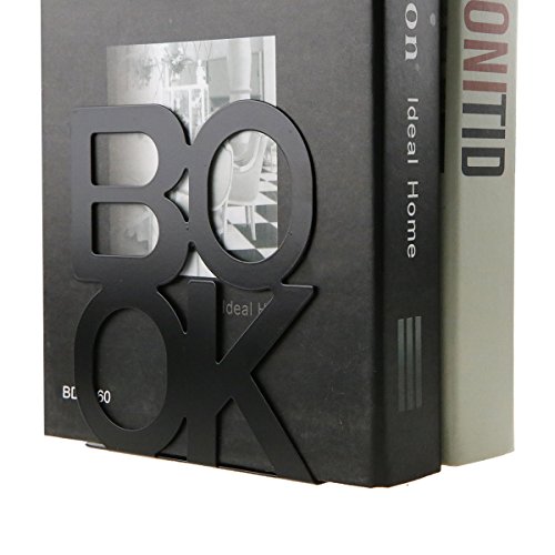 Simple Black BOOK Letter Pattern Metal Bookends Book Organizer for Desk Office Home Decoration Gift