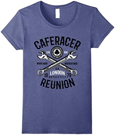 Womens Cafe Racer Reunion T-shirt (car guy shirt) Small Heather Blue