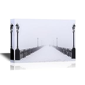 Watercolor Style Canvas Wall Art - Bridge City Landscape in Foggy Snowy Winter Day,Ukraine, Donetsk - Gallery Wrap Modern Home Art | Ready to Hang - 12x18 inches