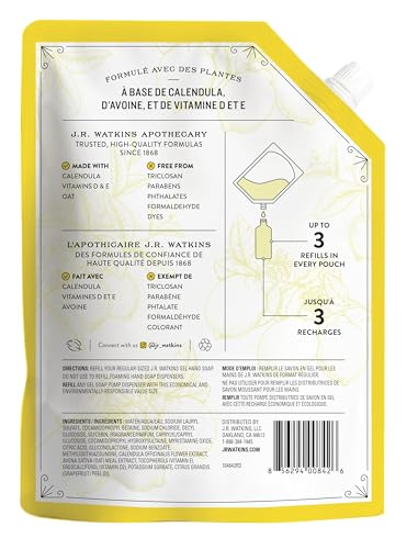 J.R. WATKINS LIQUID HAND SOAP LEMON REFILL, 34 FL OZ