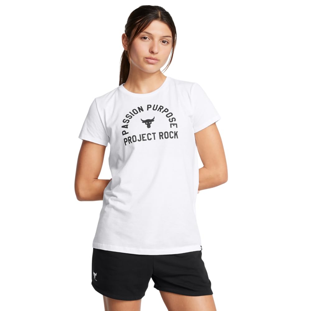 Under Armour Womens Project Rock Payoff Short Sleeve T Shirt, (100) White / / Black, X-Large