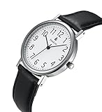 AIBI Easy to Read Women's Watch 3ATM Waterproof Black Leather Strap Three Hands Dress 35mm Case Watch