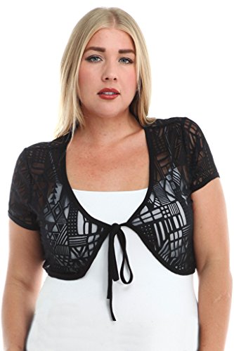 Stylzoo Women's Plus Size Premium Crop Semi-Sheer Lightweight Bolero Shrug Cover Up Black 2X