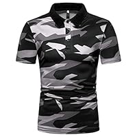 SPE969 Camouflage T Shirt Mens Buttons Design Short Sleeve Slim Fit Casual