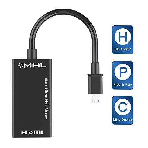 MHL Micro USB to HDMI Cable Adapter, MHL to HDMI 1080P Video Graphic Converter with Video Audio Output for Samsung Galaxy S5, S4, S3 etc Phones with MHL Function (Black)