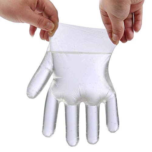 JINHEZO Disposable PE Gloves, Non-Sterile, Powder-Free, Smooth Touch, Food Service Grade, for Cleaning, Food Handling, hairdressing, party dining, car washing, etc, Large Size Clear (Pack of 500)