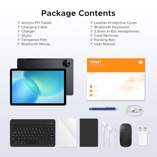 POPUX P11 Android 16 Tablet 11 Inch, 48GB RAM+128GB ROM (2TB TF), 90Hz, T7250 Octa-Core, 8800mAh, 13MP+5MP, Gemini AI, Widevine L1, Face ID, GPS, FM, Tablets with Keyboard and Pen, Black