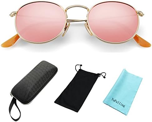 YuFalling Polarized Sunglasses for Men and Women, Classic Vintage Small Round Lens (pink, 50)