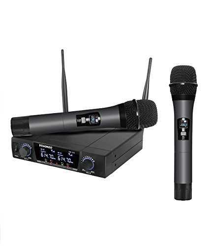 Aokeo V2 UHF Wireless Handheld Microphone System, Easy-to-use Home KTV Set with Dual Channel Handheld Microphone for Conference, Karaoke, Recording, YouTube, Evening Party