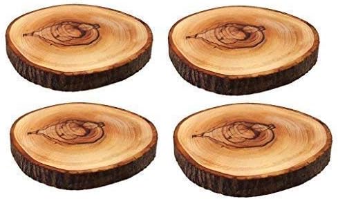 Cleanprince 4 Piece Set Astscheiben Saucer with Bark Approx. 85-105mm x 10mm Wood-Slices Tree Grates Wood Braun Olive Decorative Coasters Teelichtuntersetzer Table Smooth