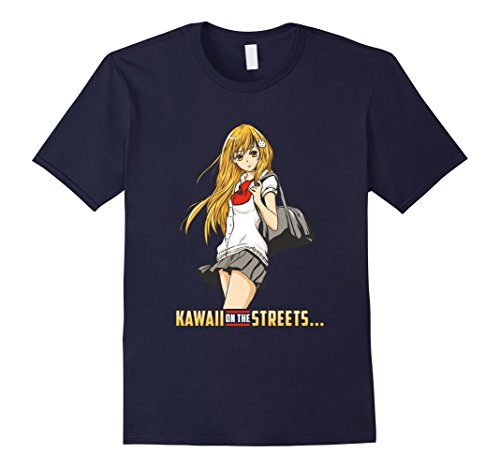 Mens Kawaii on the Streets, Senpai Schoolgirl Anime T-Shirt XL Navy