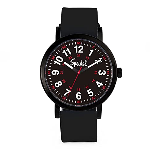 Speidel Original Scrub Watch™ for Nurses, Medical Professionals & Students - Unisex-Adult, Black Silicone Band with Black Dial, Military Time, Easy Read, Waterproof