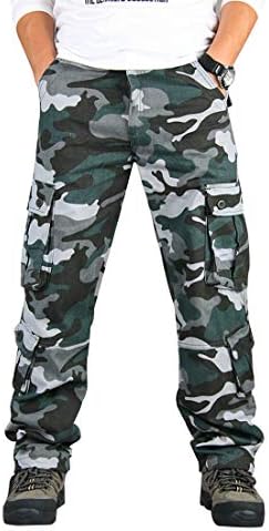 Mens Relaxed-Fit Cargo Pants Multi Pocket Military Camo Combat Work Pants