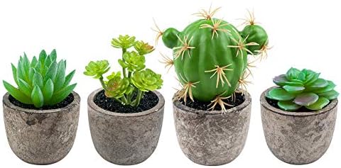 Dream Allison 4 PCS Artificial Succulent Plants, Mini-Sized Assorted Fake Succulent Potted with Gray Pots for Home Bath Office Shelf Decoration